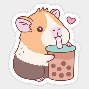 Cute Guinea Pig Loves Drinking Bubble Tea Sticker